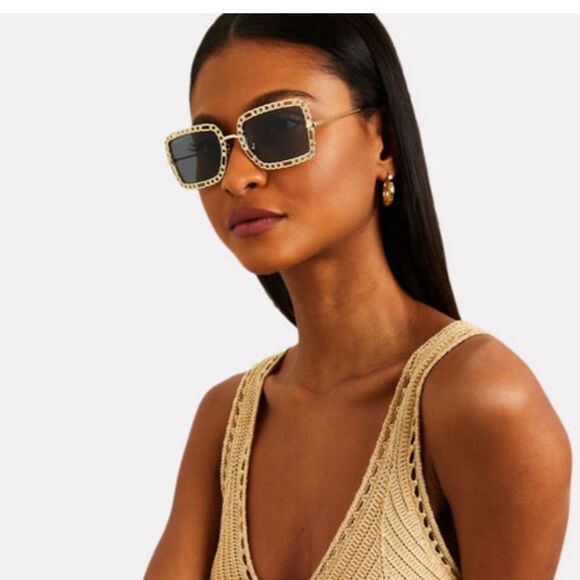NWT GUCCI 54MM Rectangle Sunglasses Chain-Embellished Sunglasses main image 4